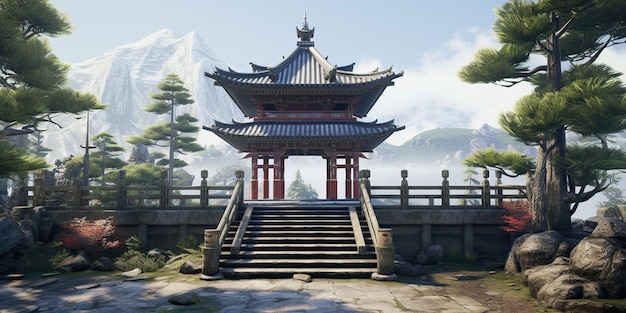 AI Generated AI Generative Traditional history asian Japanese Chinese temple building tower