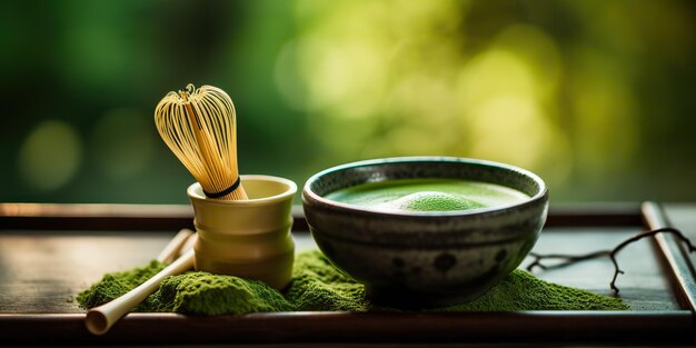 AI Generated AI Generative Traditional japanese asian matcha tea ceremony Bowl wooden dry organic spoon powder Graphic Art