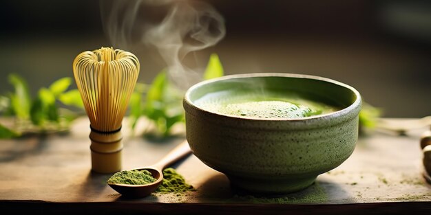 AI Generated AI Generative Traditional japanese asian matcha tea ceremony Bowl wooden dry organic spoon powder Graphic Art