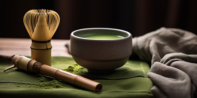 AI Generated AI Generative Traditional japanese asian matcha tea ceremony Bowl wooden dry organic spoon powder Graphic Art