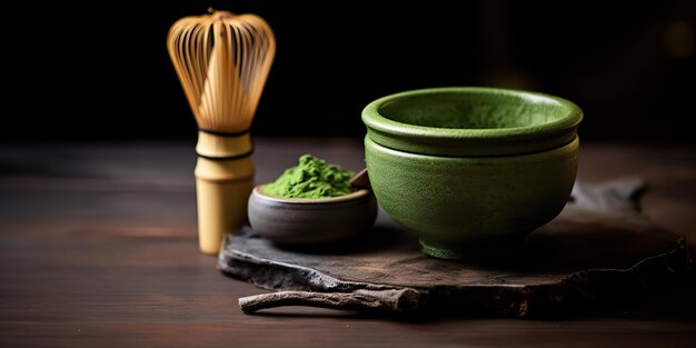 AI Generated AI Generative Traditional japanese asian matcha tea ceremony Bowl wooden dry organic spoon powder Graphic Art