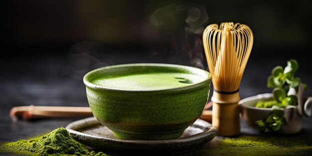 AI Generated AI Generative Traditional japanese asian matcha tea ceremony Bowl wooden dry organic spoon powder Graphic Art