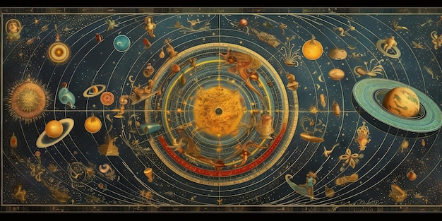 AI Generated AI Generative Vintage retro antoaue papper map of universe galaxy space astronomy