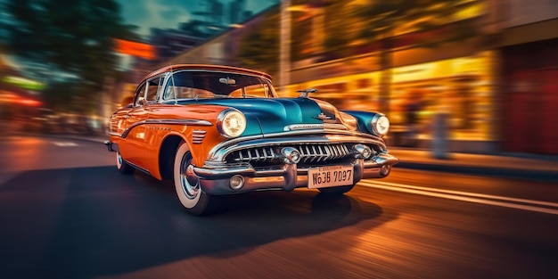 AI Generated AI Generative Vintage retro old classic antique car motion move on road