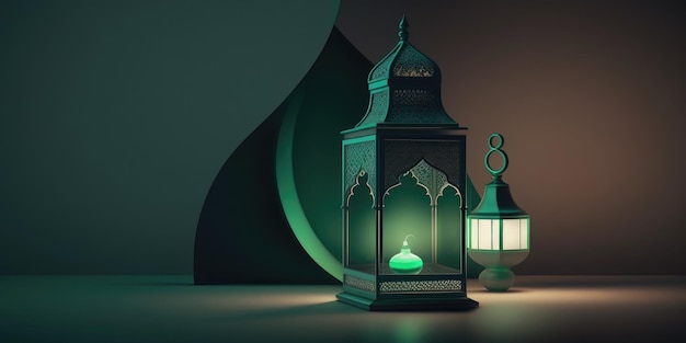 Ai generated arabic ornamental lantern on panorama format