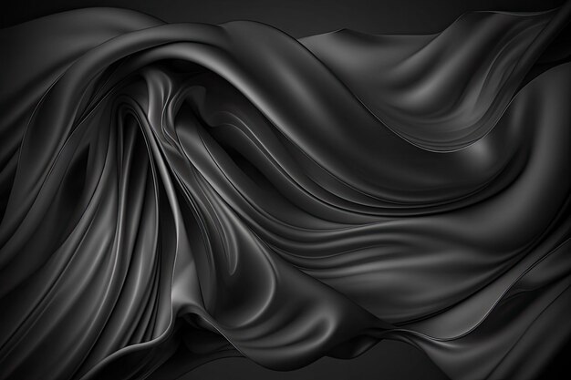 AI generated beautiful elegant black soft silk satin fabric background with waves and folds