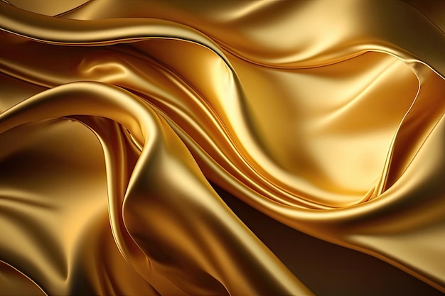 AI generated beautiful elegant golden soft silk satin fabric background with waves and folds