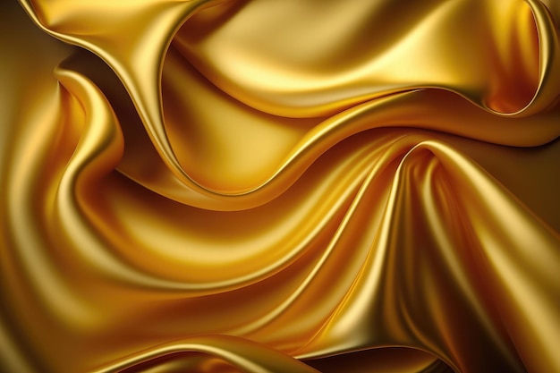 AI generated beautiful elegant golden soft silk satin fabric background with waves and folds