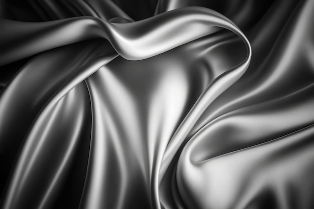 AI generated beautiful elegant silver soft silk satin fabric background with waves and folds