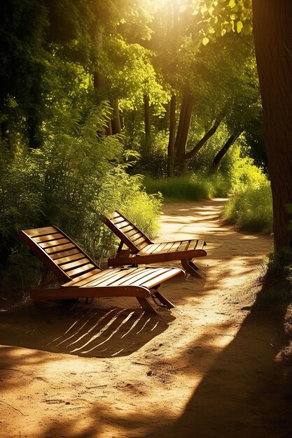 Ai generated A bench standing under a tree in a beautiful sunny day