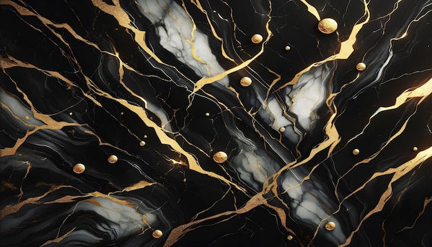 AI Generated Black white and gold coloured luxury marble background