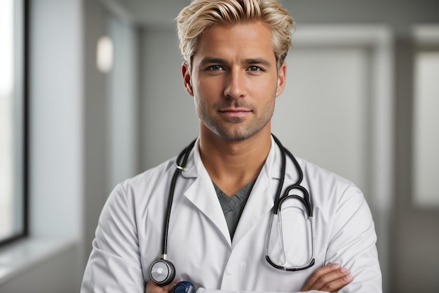 AI generated Blond Doctor Posing with Stethoscope