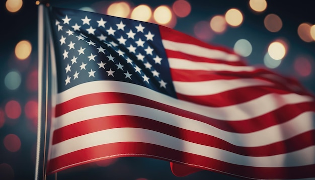 AI generated closeup of grunge vintage dark american flag blowing wind at USA independence day