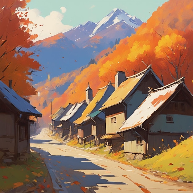 Ai generated content Autumnal Splendor Mountain Village in Fall