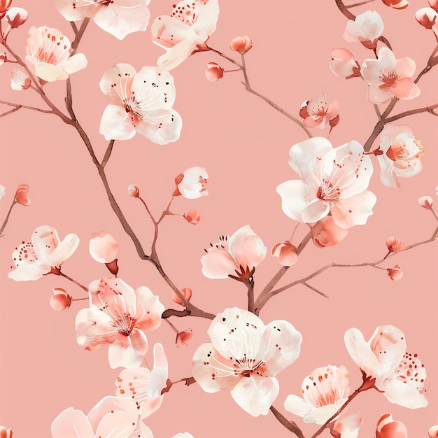 AI generated Continuous floral print with light background in hand drawn style Drawing of almond