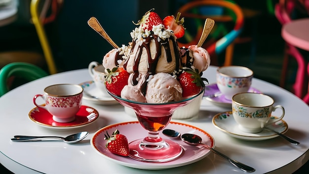 AI Generated Delicious Best Strawberry IceCream Image