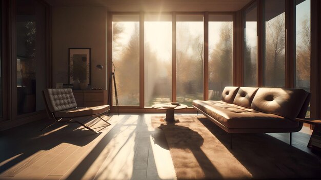 Photo ai generated digital illustration of a bright and airy room with light streaming through windows