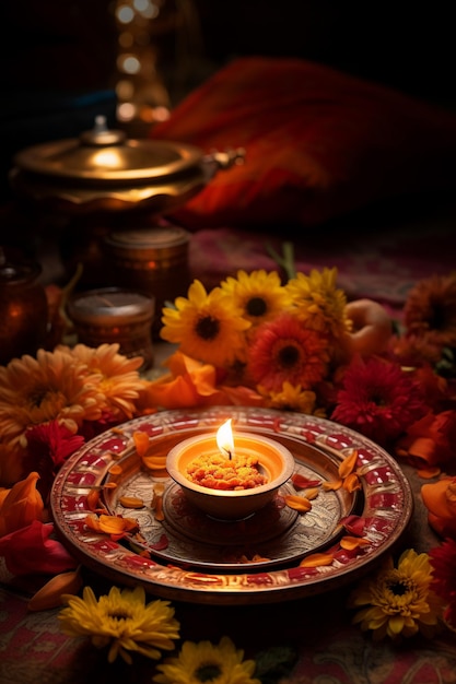 Ai Generated Diwali Illustration Of Candle Light