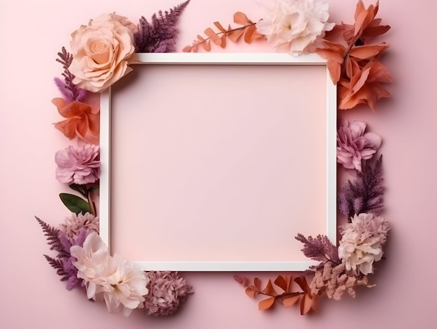 Ai generated floral frame with nice presentation of flowers blank flower frame background