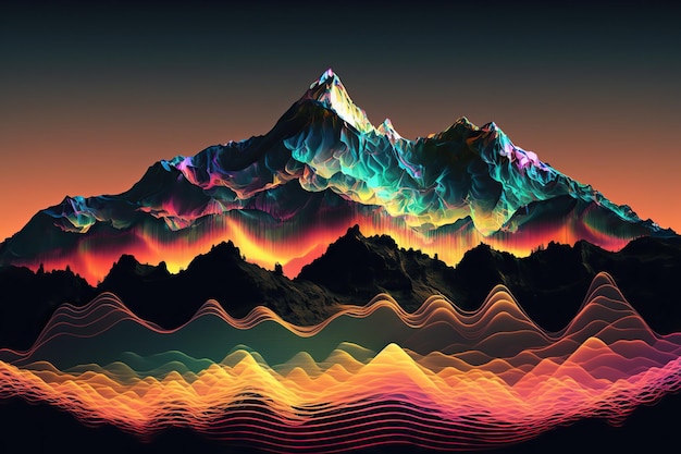 AI Generated Generative AI Syntwave Mountains Future Adventure Exploration Can be used for decoration Illustration in cyberpunk style