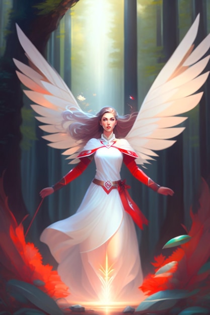 AI generated girl image with wings red color high detailed