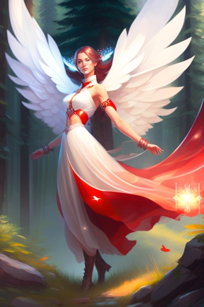 AI generated girl image with wings red color high detailed