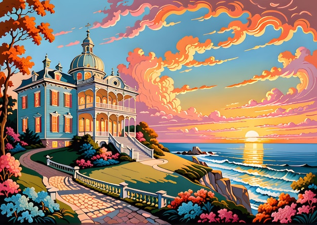 Ai generated Golden Horizon A Sunset Seacoast Illustration