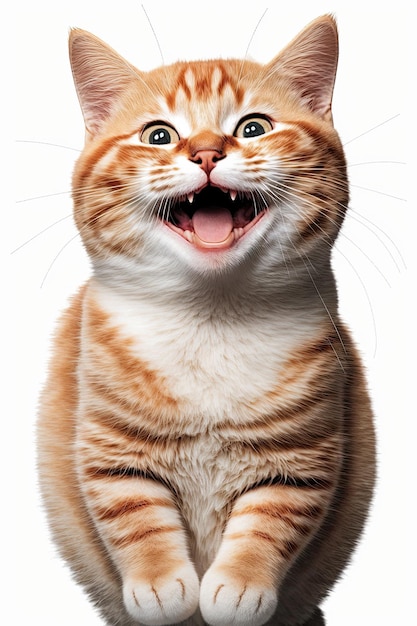 Ai generated happy cat portrait looking open mouth big smile