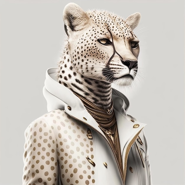 Ai generated illistration group of leopard wearing a designer jacket high fashion isolated white