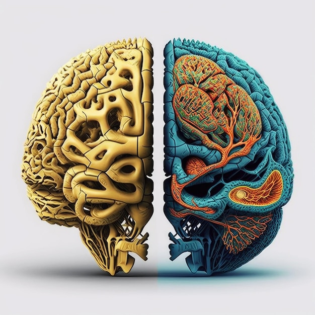 Ai generated illustration about the human brain and computer Left and right human brain