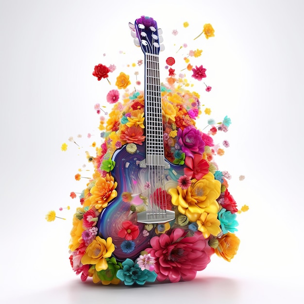 Ai generated Illustration abstract Colorful flower guitar design with background