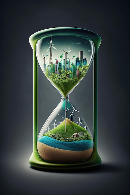 Ai generated illustration abstract hourglass with green eco city