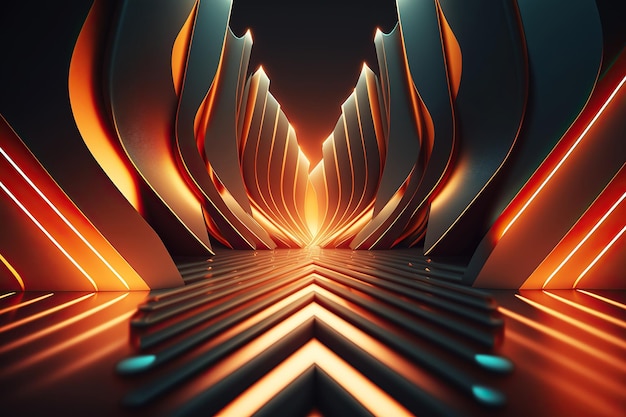 Ai generated illustration abstract neon lights background with laser rays and glowing lines