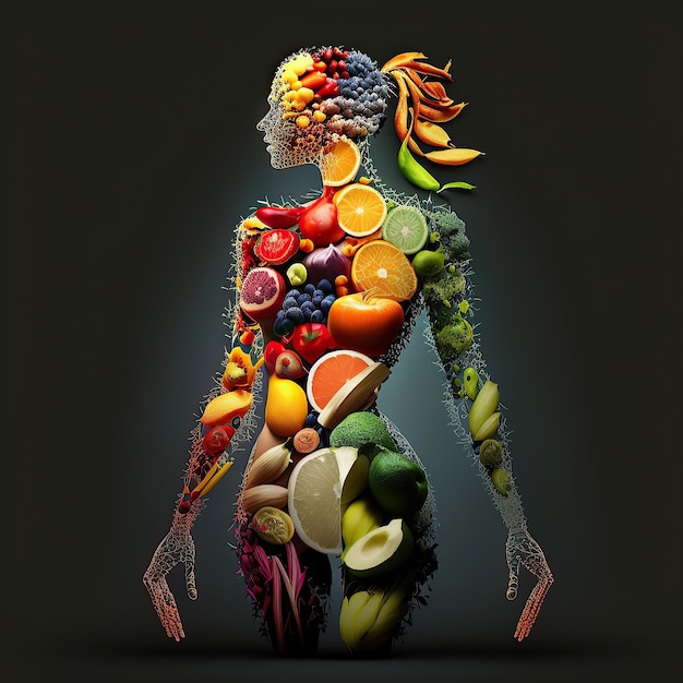 Ai generated illustration abstract women with vegetables and fruit Vegan lifestyle Healthy food