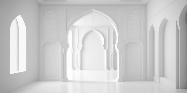 Ai generated an illustration of the architectural design of interior of Muslim Mosque