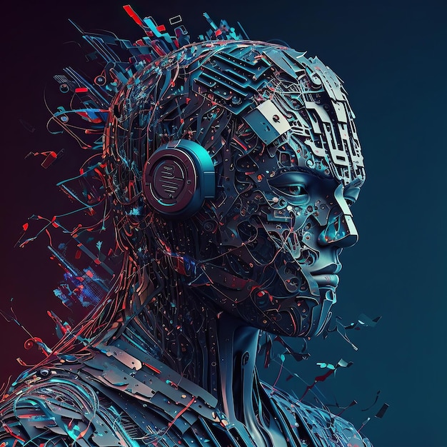 Ai generated illustration Artificial intelligence A microchip in the cyborg's head