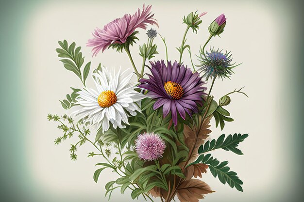 An AI generated illustration of beautiful aster flowers