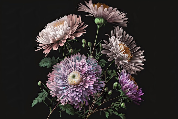 An AI generated illustration of beautiful aster flowers