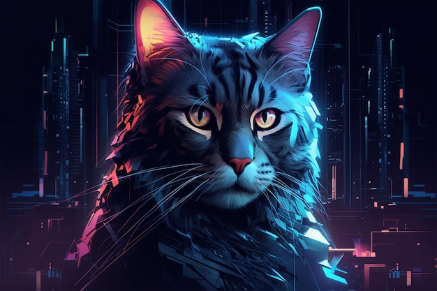 ai generated illustration of a cat in cyberpunk style