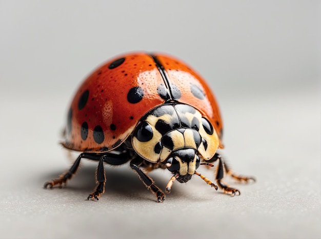 AI generated illustration of a closeup of a ladybug with distinctive spots on its body and wings