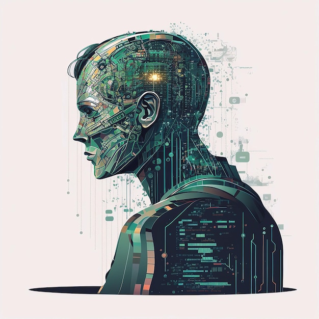 Ai generated Illustration Computer circuit board in the form of the human brain