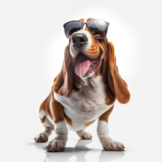 Ai generated illustration Cool fabulous basset hound dog with shades