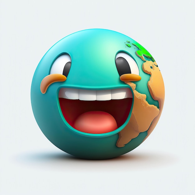 ai generated Illustration of cute 3d smiling globe isolated white