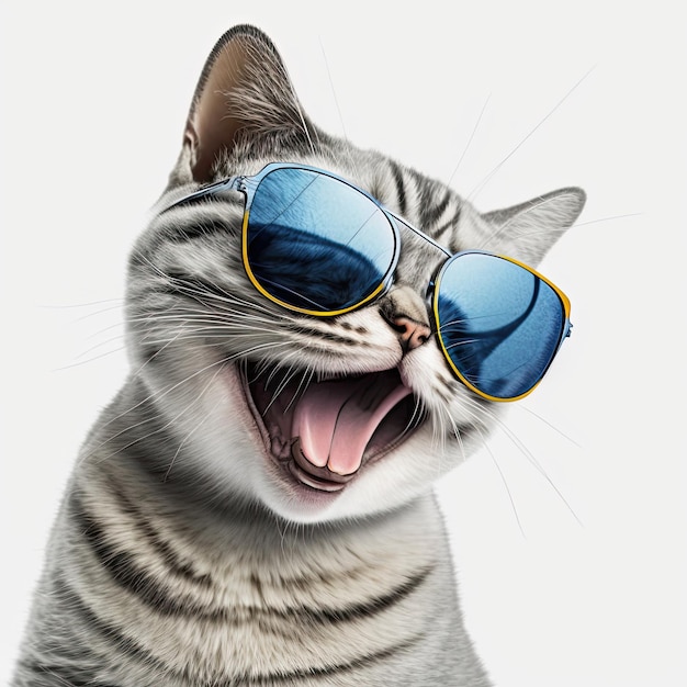 Ai generated illustration of cute cat wearing sunglasses against white background