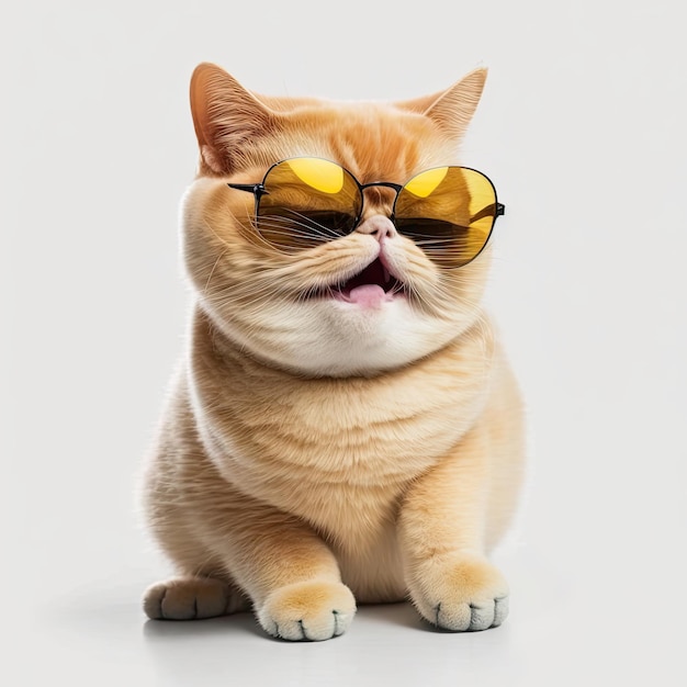 Ai generated illustration of cute cat wearing sunglasses against white background