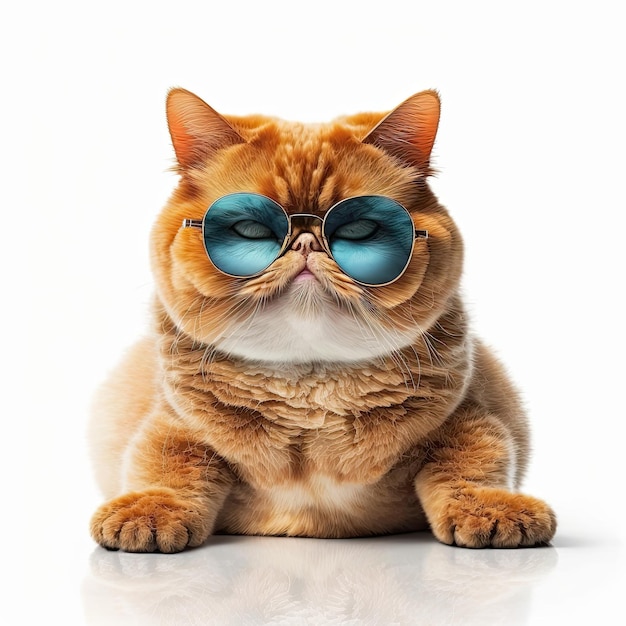 Ai generated illustration of cute cat wearing sunglasses against white background