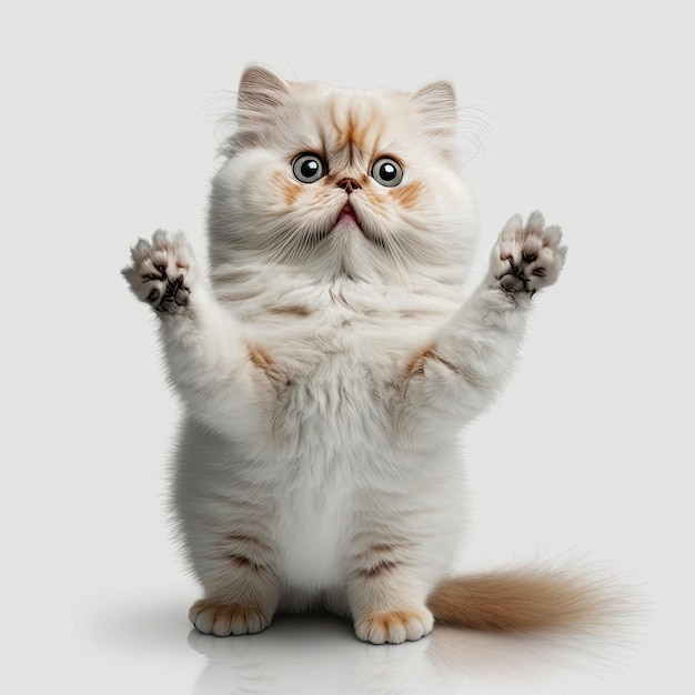 Ai generated illustration cute kitty standing paws up looking shocked or surprised