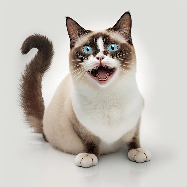 Ai generated illustration of cute snowshoe cat big eyes look up