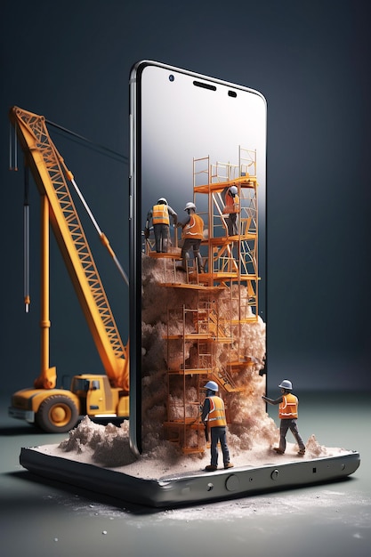 Photo ai generated illustration of figurine model repair mobile phone