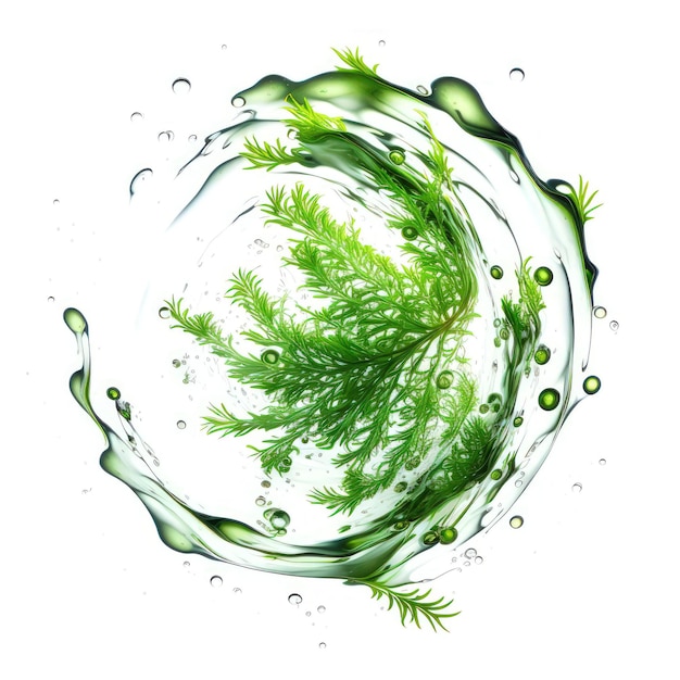 An AI generated illustration of fresh and juicy parsley leaves in a water splash or swirl